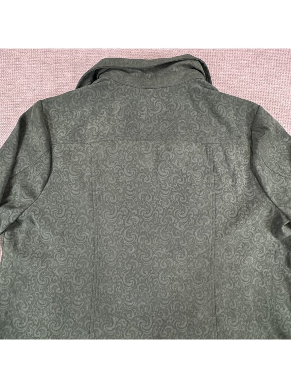 CJ Banks Pearl Snap Blouse Womens Size 1X Stretch Paisley Green Long Sleeve - Picture 6 of 13